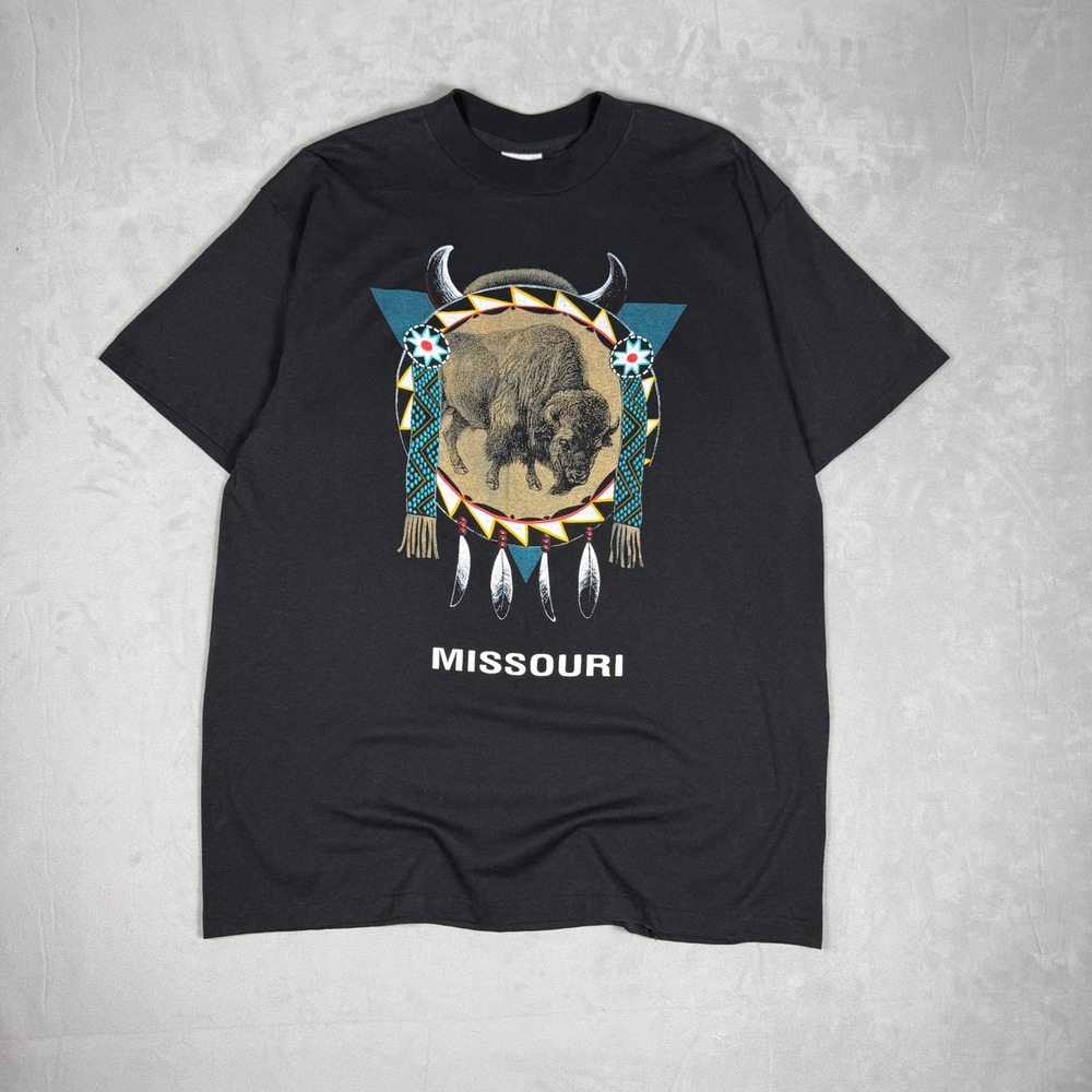 90s Mens Missouri Buffalo Dreamcatcher Graphic T-Shirt Southwestern Black XL